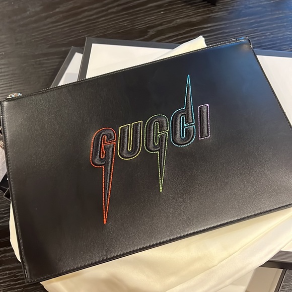 NWT Gucci Blade Lightening Embroidered Lion Black Wristlet / Bag - Picture 4 of 6